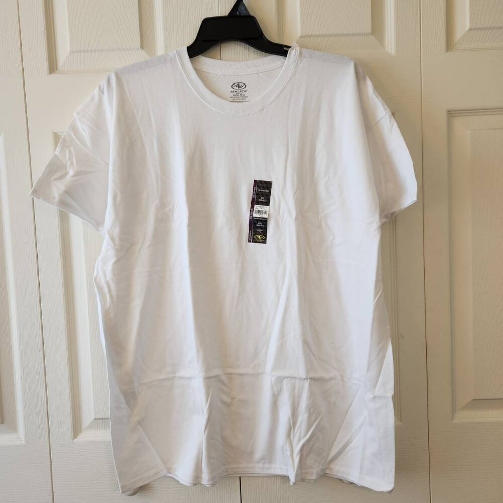 Athletic Works Mens White Tee 100% Cotton Breathable 2XL 50-52 Loose Fit